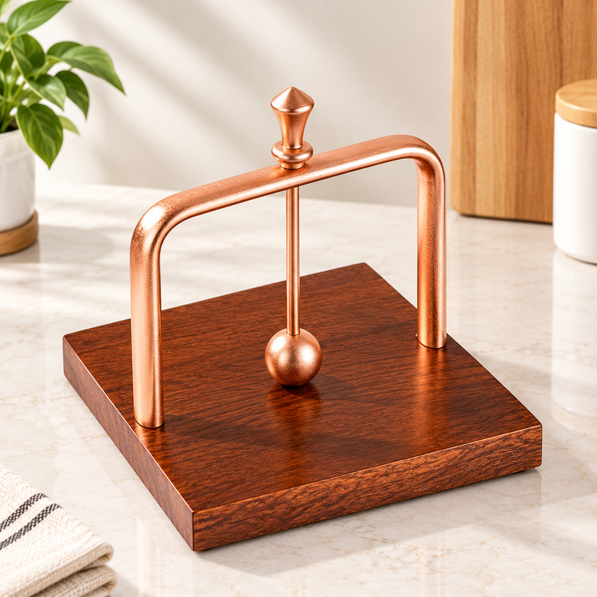 Gold & Wood Weighted Napkin Holder with Secure Arm