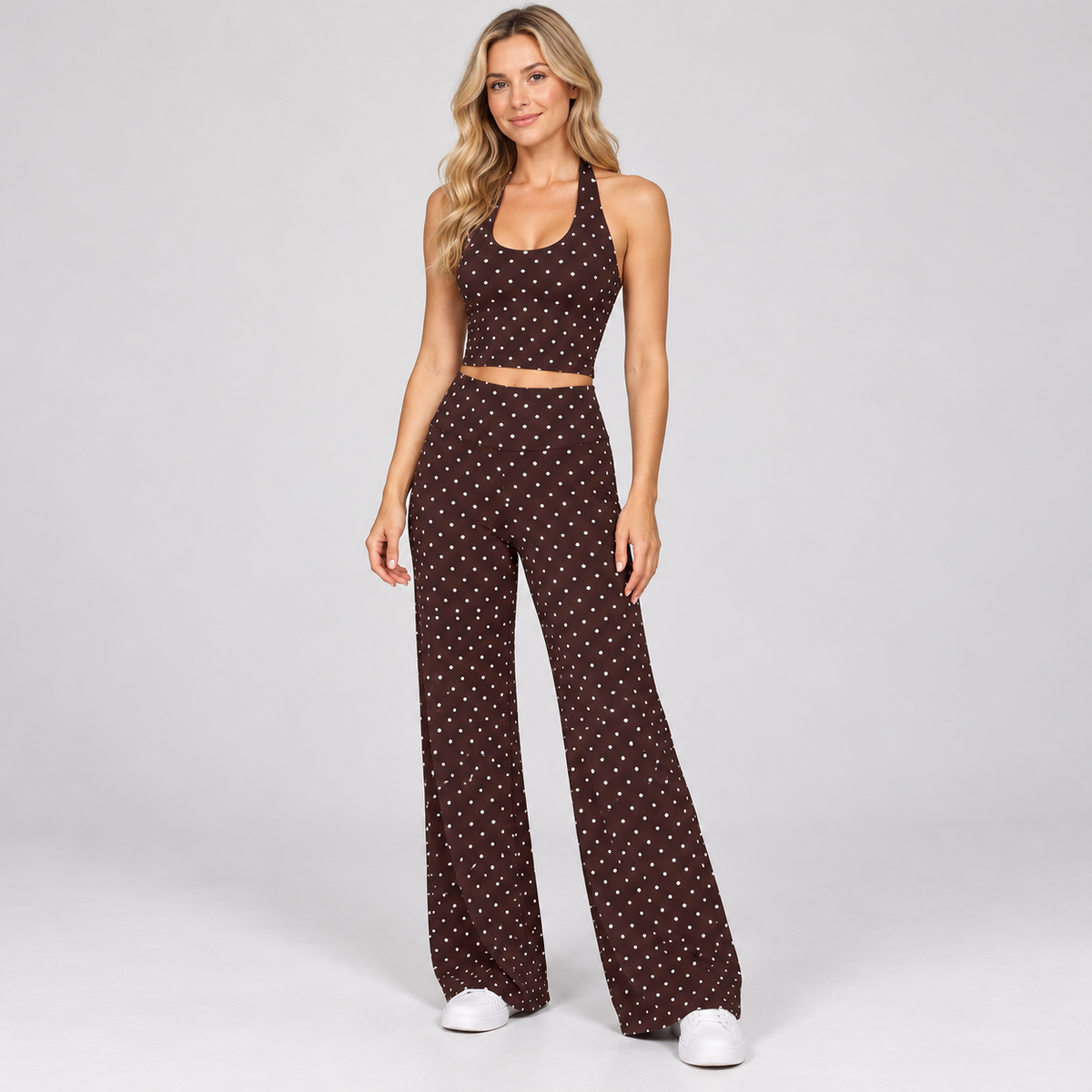 ✨ Women's Comfy 2-Piece Lounge Set – Halter Tank Top & Relaxed Wide Leg Pants