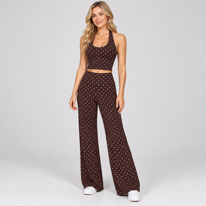 ✨ Women's Comfy 2-Piece Lounge Set – Halter Tank Top & Relaxed Wide Leg Pants