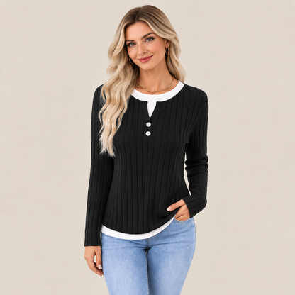 Women's Brushed Faux Two-Piece Long Sleeve Top