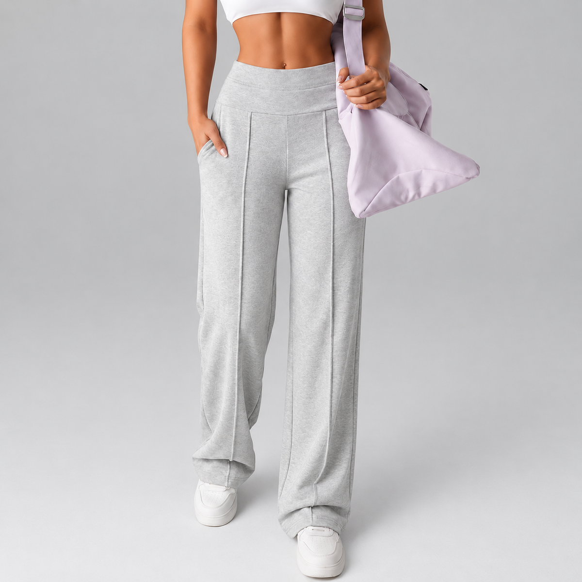 Women’s High-Rise Wide-Leg Comfort Pants with Pockets, Stretch Fit & Front Seams