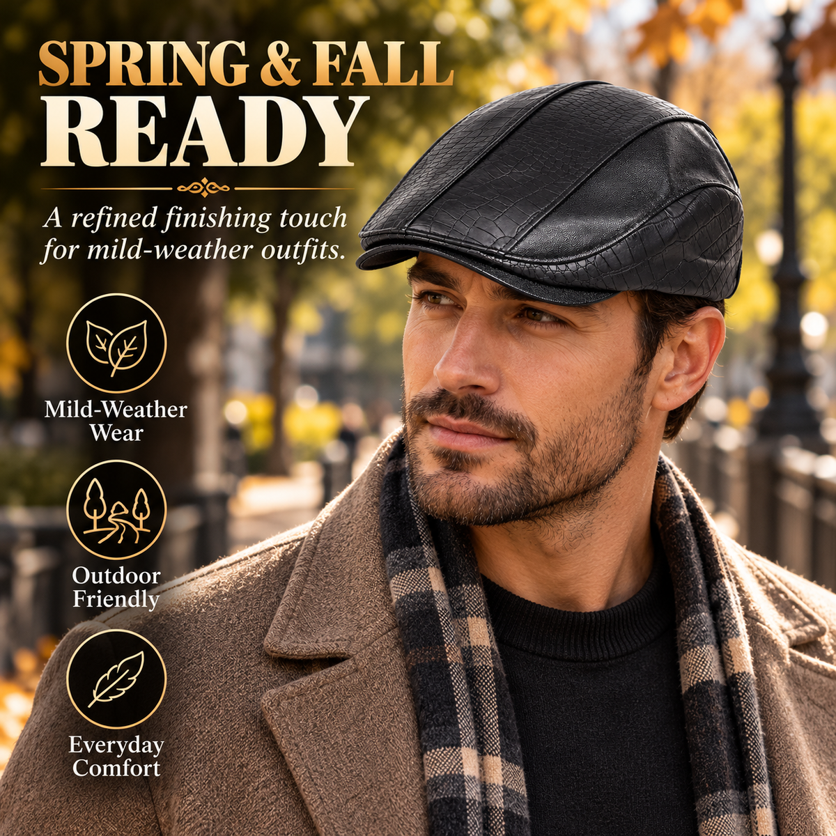 Men’s Leather Newsboy Cap – Vintage Flat Cap Style