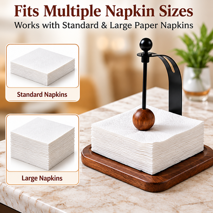 Modern Wood & Metal Napkin Holder with Weighted Arm