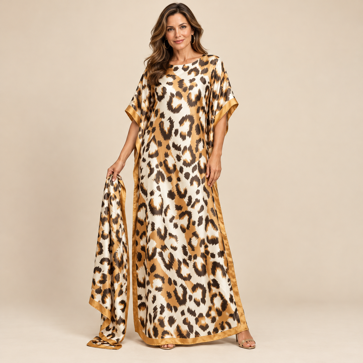 Printed Kaftan Maxi Dress & Matching Scarf Set
