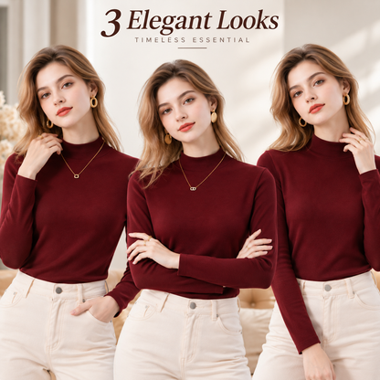 Women's Slim-Fit Mock Neck Knit Top （3pack）