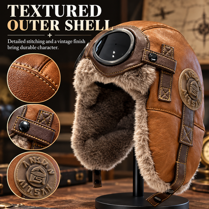 Vintage Aviator Trapper Hat with Faux Fur Lining
