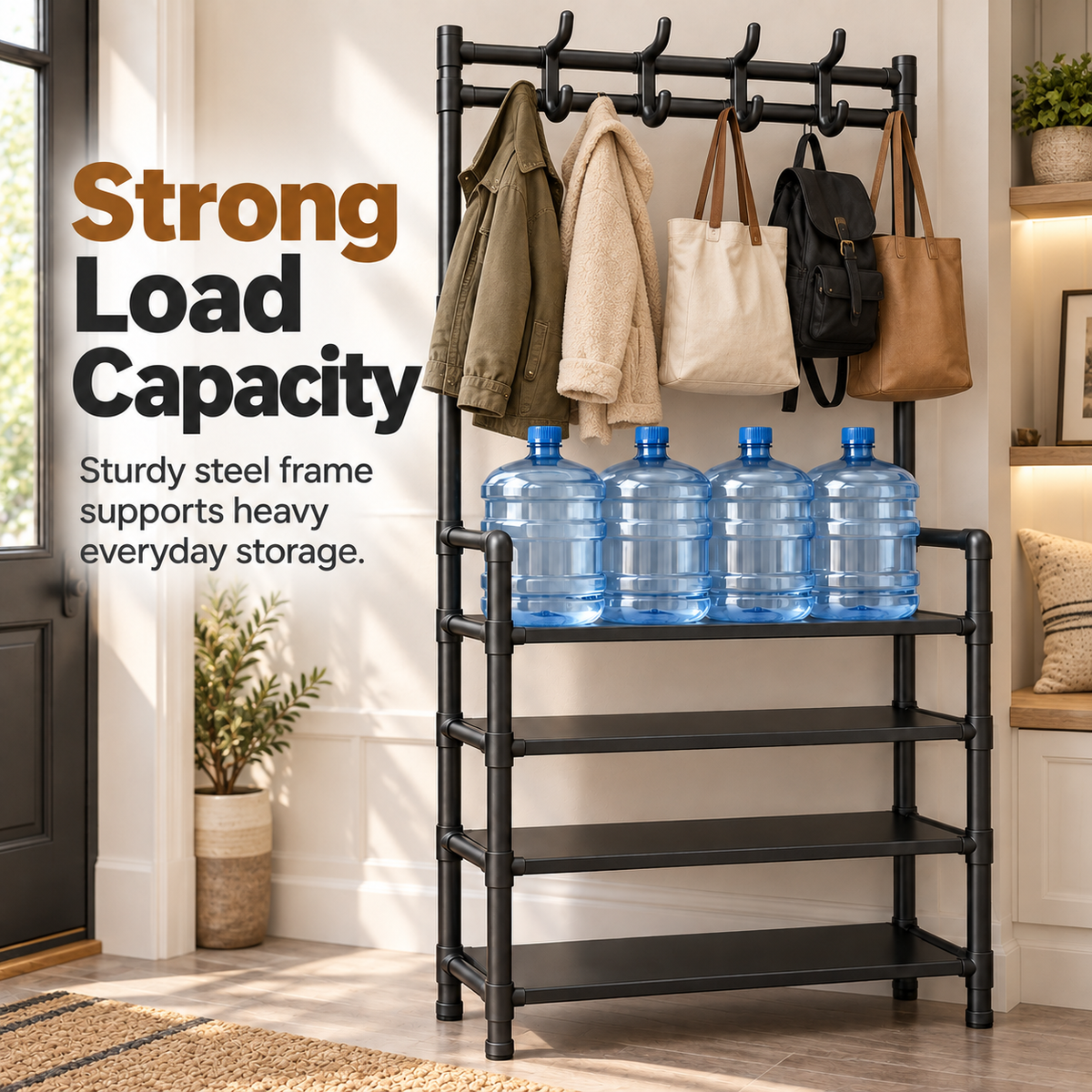 ✨️3-in-1 Entryway Organizer with 4-Tier Shoe Rack, Coat Rack & 8 Hooks✨️