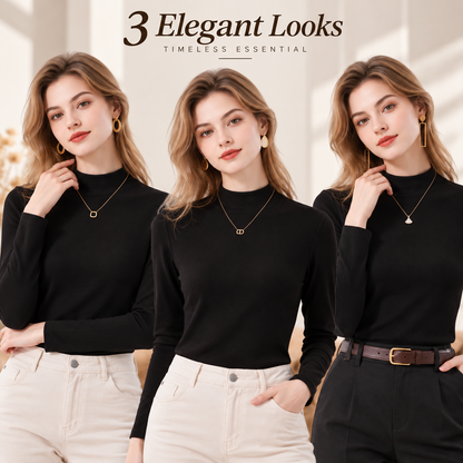 Women's Slim-Fit Mock Neck Knit Top （3pack）