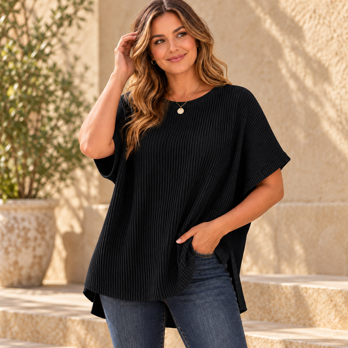 💕Women's Oversized Cotton Knit Top – Flattering Loose Fit🍂