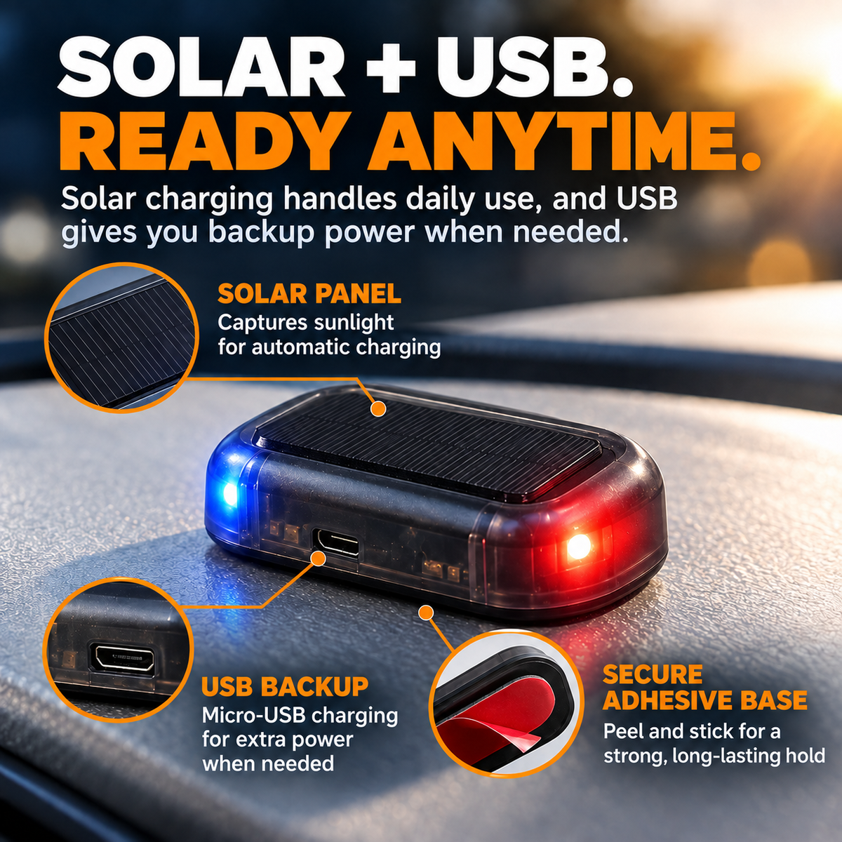 🚗Solar Powered Car Anti-Theft Warning Light