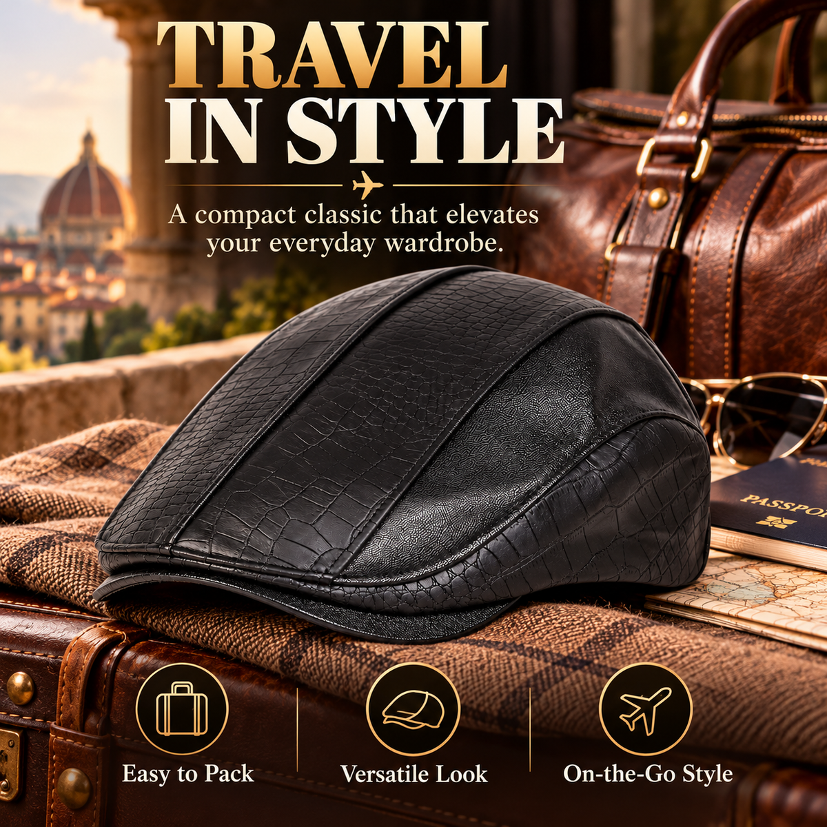Men’s Leather Newsboy Cap – Vintage Flat Cap Style