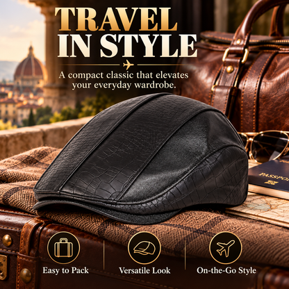 Men’s Leather Newsboy Cap – Vintage Flat Cap Style