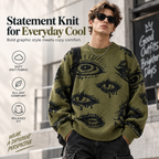 All-Over Eye Graphic Oversized Knit Sweater