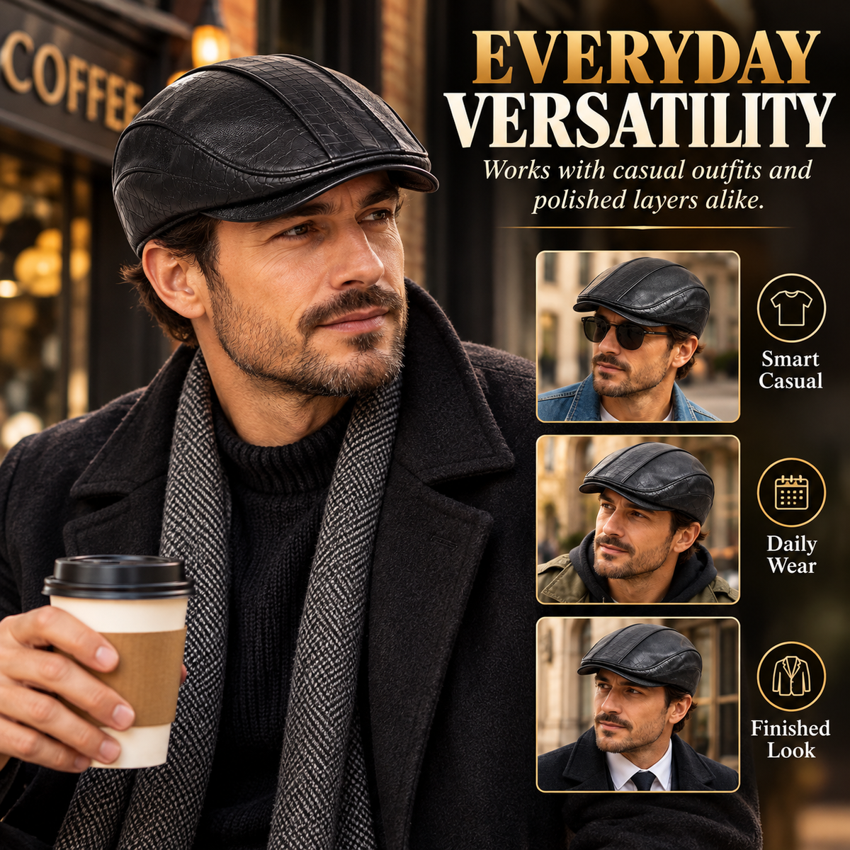 Men’s Leather Newsboy Cap – Vintage Flat Cap Style
