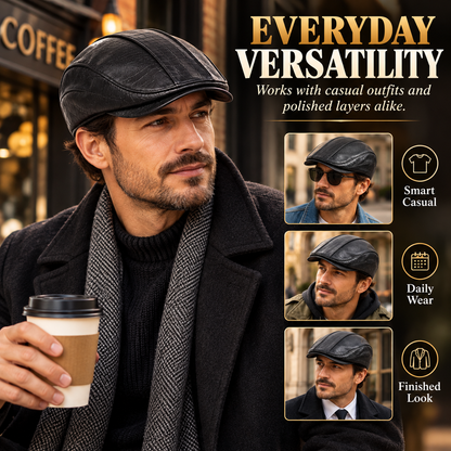 Men’s Leather Newsboy Cap – Vintage Flat Cap Style