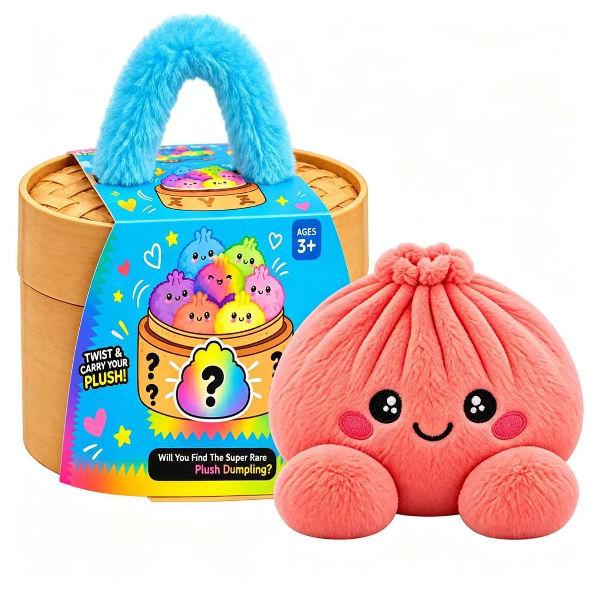 🥟 Cute Dumpling Plush Toy – Soft & Slow-Rebound Stress Relief Stuffed Animal with Bamboo Steamer Case🌈
