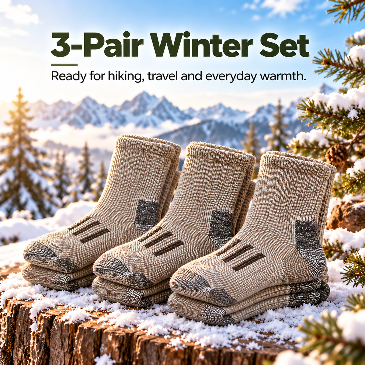 3-PAIR Merino Wool Thermal Socks – Thick Cushioned Winter Warmth