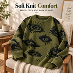 All-Over Eye Graphic Oversized Knit Sweater
