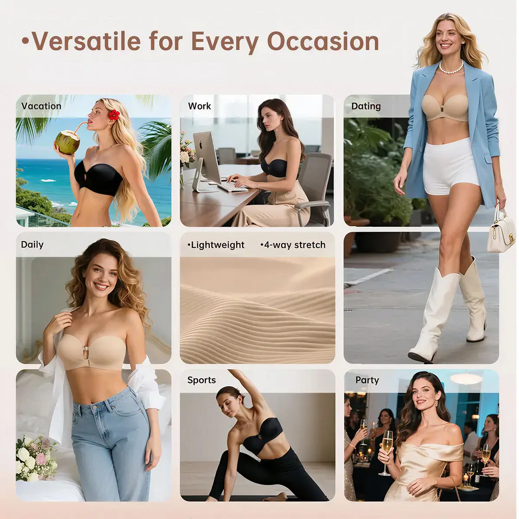 Strapless Front Closure Bra Wireless Push Up Padded Non Slip Tube Jelly Bra