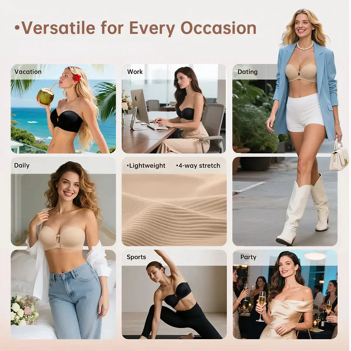 Strapless Front Closure Bra Wireless Push Up Padded Non Slip Tube Jelly Bra