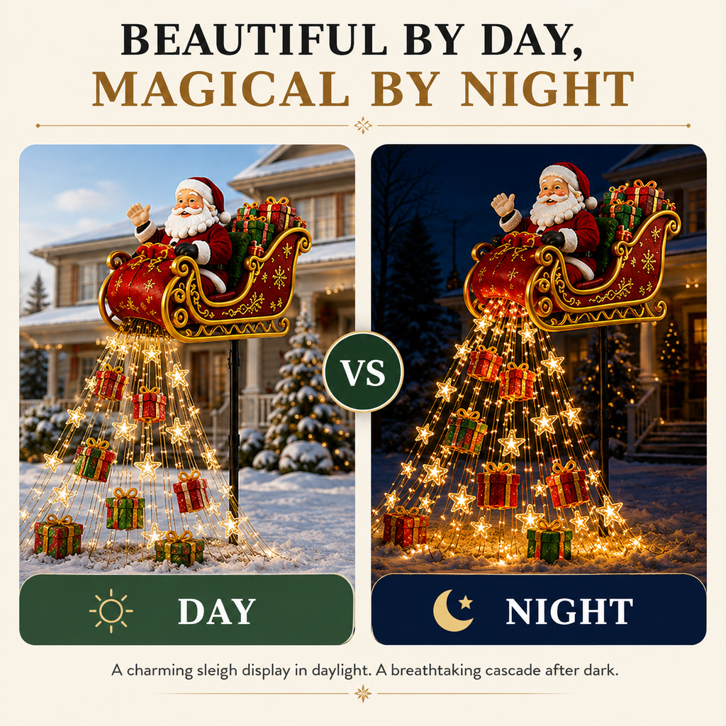 🎅✨ 2026 New Santa’s Flying Sleigh Gift Cascade – Solar Christmas Garden Light