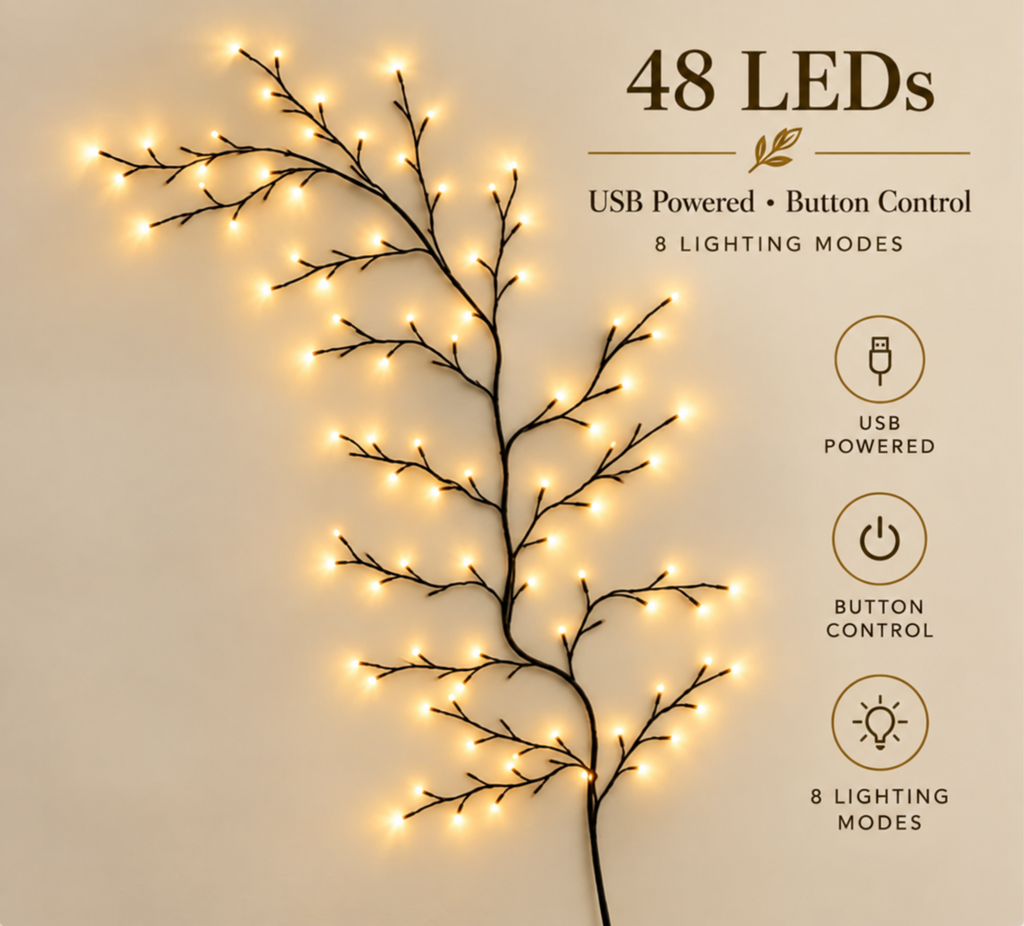✨ Flexible LED Branch Lights – Warm White Christmas Wall Decor