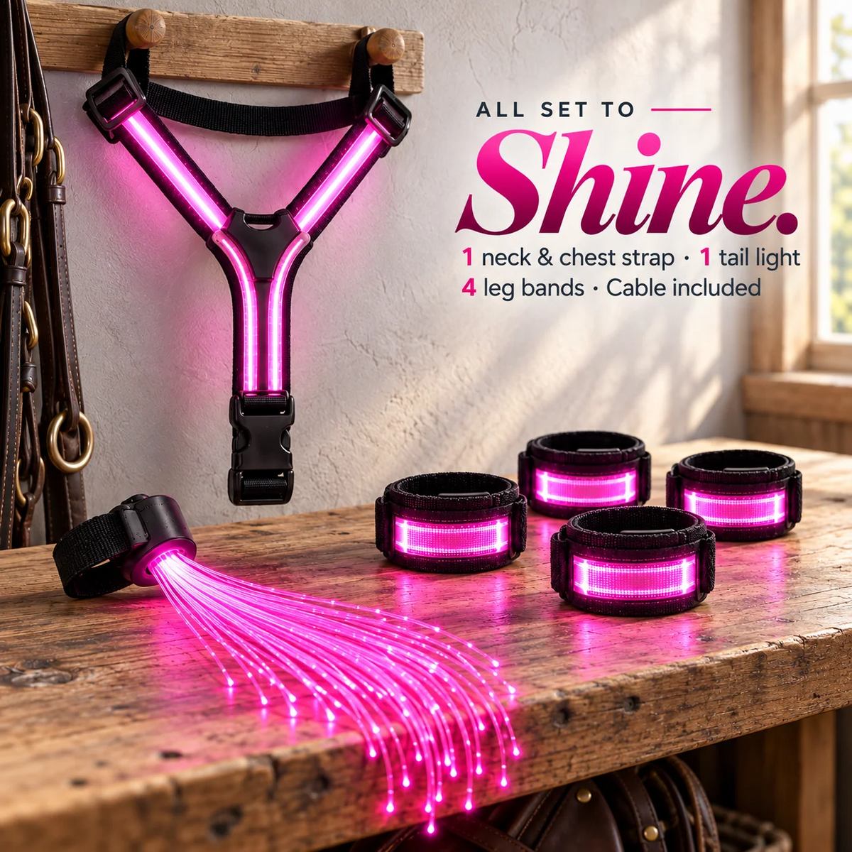 🐎LED Light-Up Horse Harness & Fiber-Optic Tail Accessory Set🌙