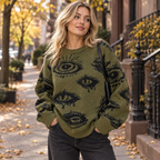 All-Over Eye Graphic Oversized Knit Sweater