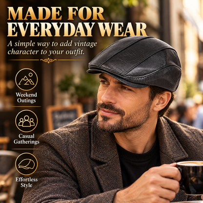 Men’s Leather Newsboy Cap – Vintage Flat Cap Style