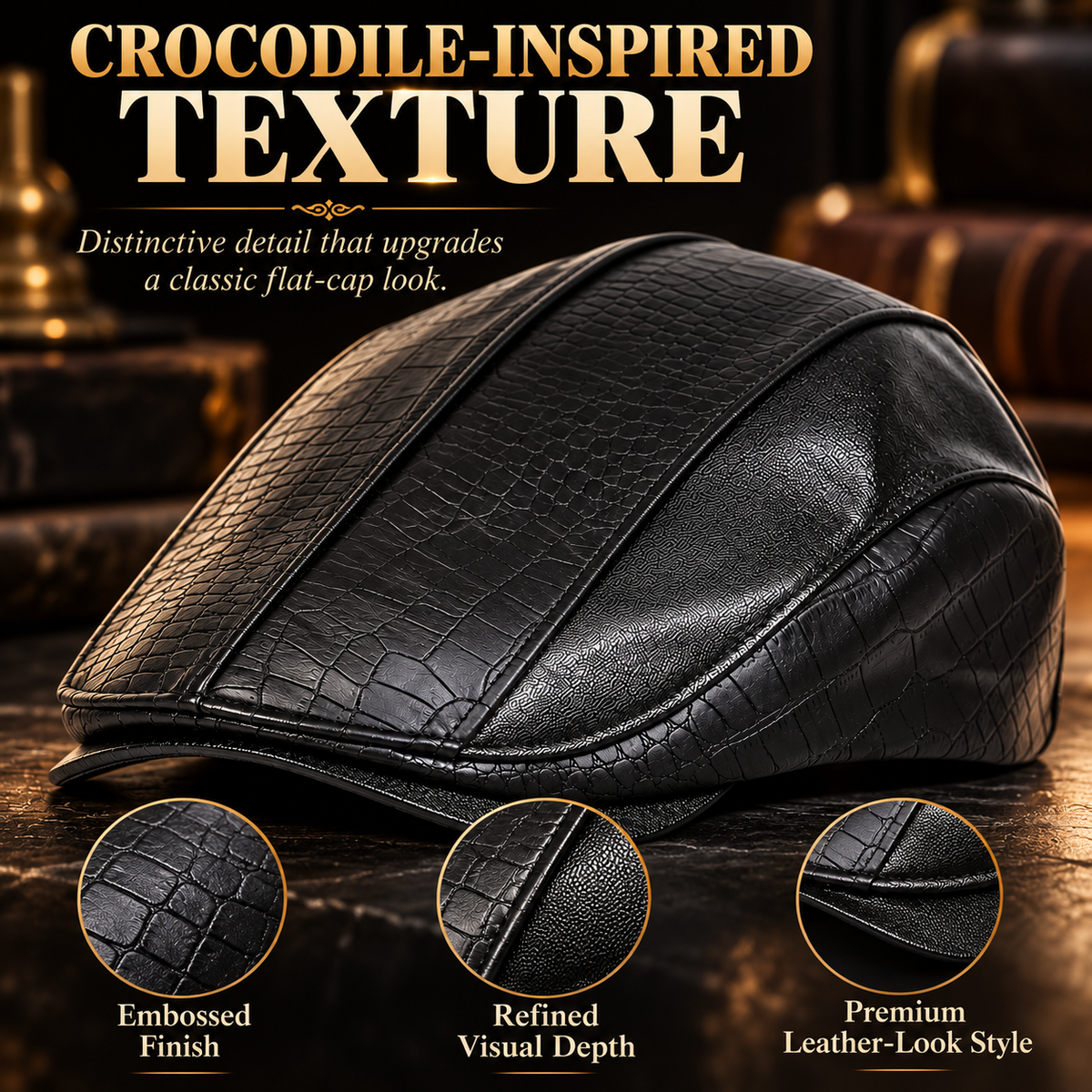 Men’s Leather Newsboy Cap – Vintage Flat Cap Style