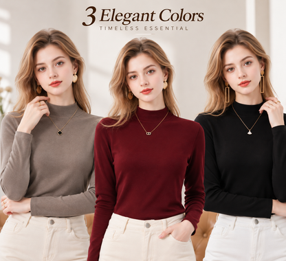 Women's Slim-Fit Mock Neck Knit Top （3pack）