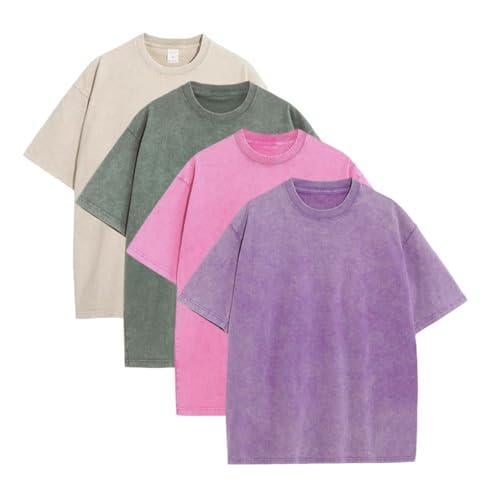 ⚡Hot Sales 49% OFF🔥4 Pack Oversized Tshirts for Men Gym Vintage Heavyweight T Shirts Cotton Workout Acid Wash Baggy Tees
