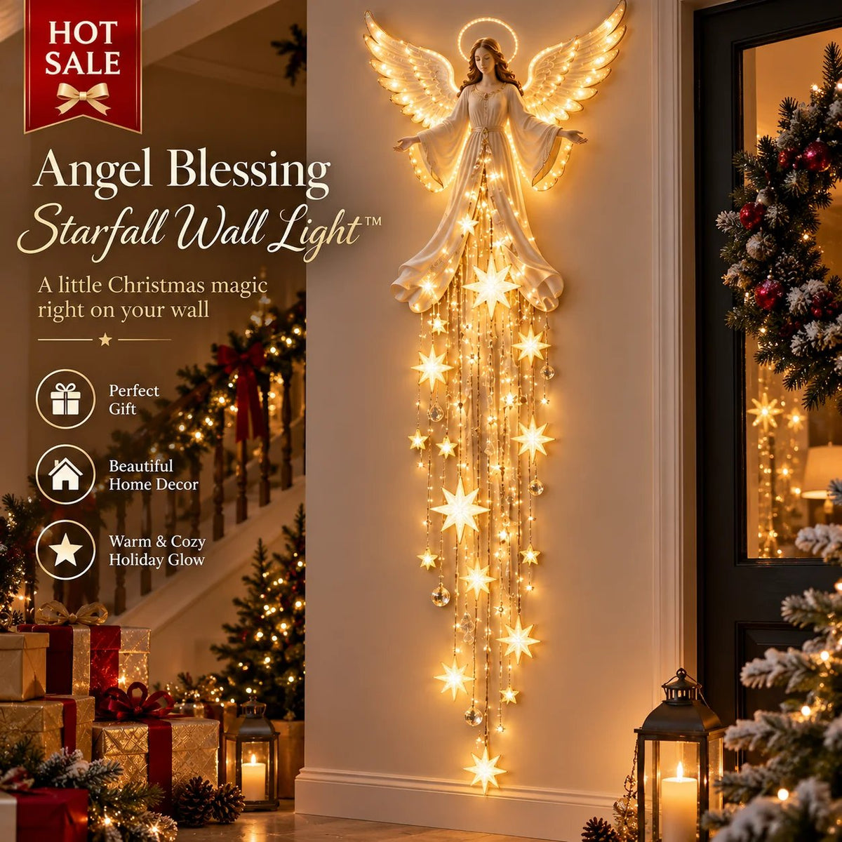 Angel Blessing Starfall Wall Light – Heavenly Christmas Wall Decor