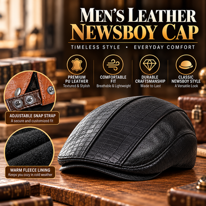 Men’s Leather Newsboy Cap – Vintage Flat Cap Style