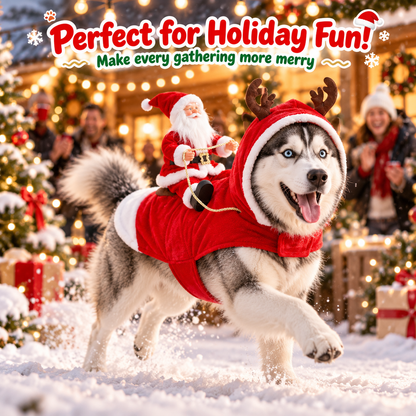3D Santa Rider Dog Christmas Costume – Soft Fleece Reindeer Outfit
