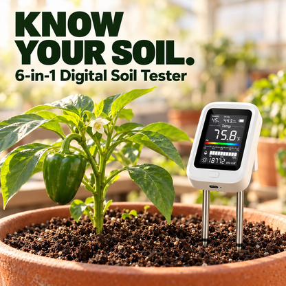 6-in-1 Digital Soil Tester with LCD Display – Moisture, pH, Fertility, Light & Temperature Meter
