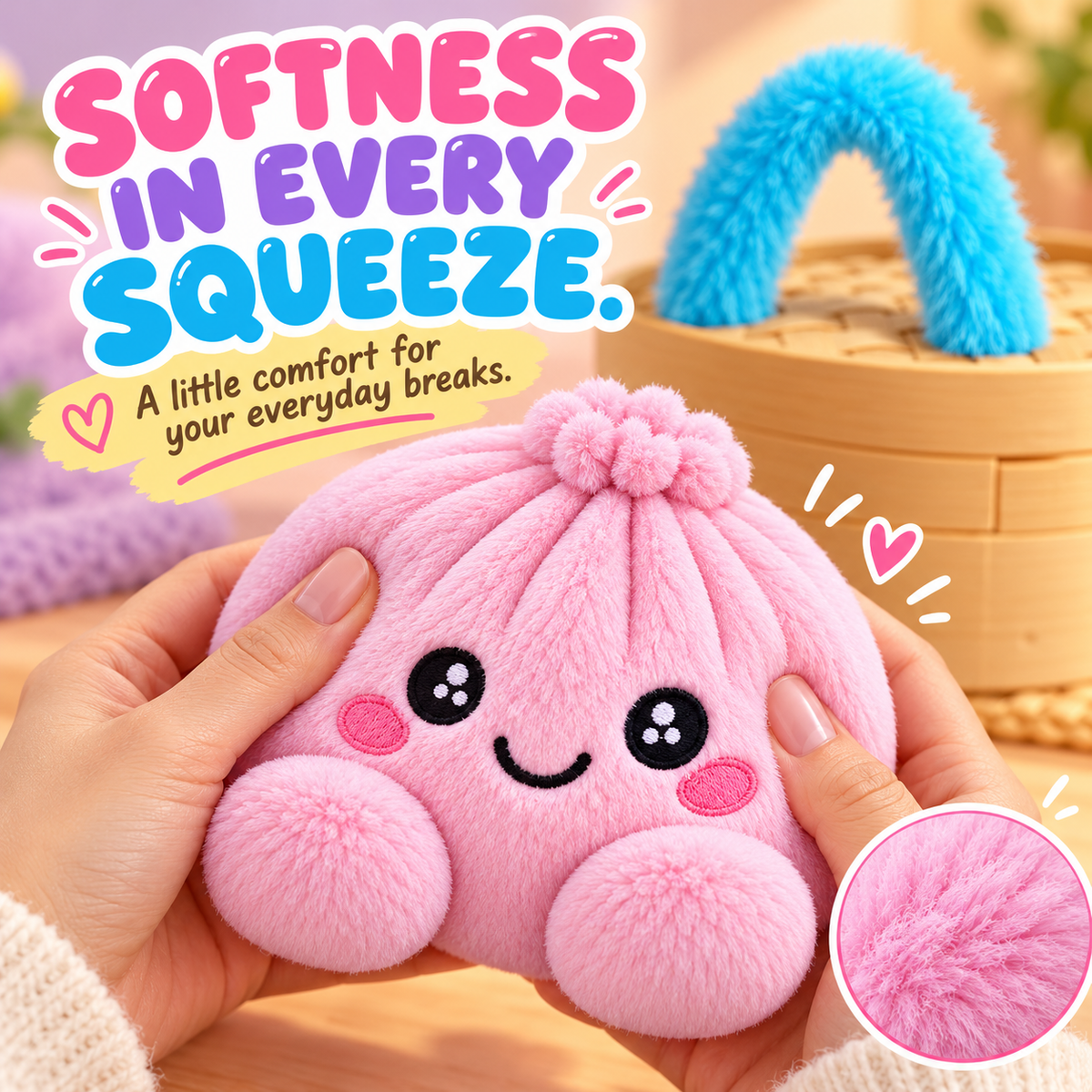 🥟 Cute Dumpling Plush Toy – Soft & Slow-Rebound Stress Relief Stuffed Animal with Bamboo Steamer Case🌈