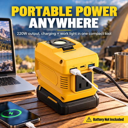 220W Portable Power Inverter with USB-C, Dual USB Ports & LED Work Light
