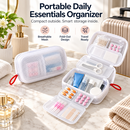 Portable Multi-Compartment Travel Organizer Bag for Toiletries, Medicine & Daily Essentials