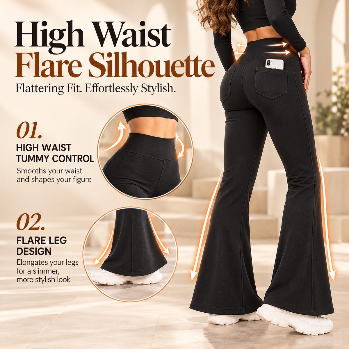 Women’s Fleece-Lined Flare Pants – High-Waisted with Pockets 🤎