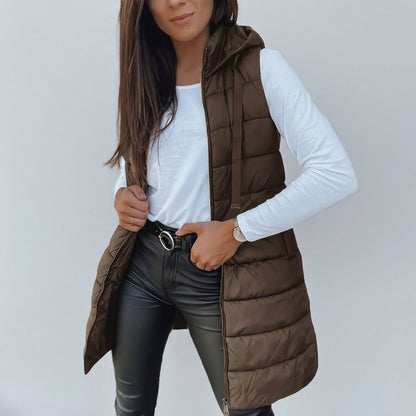 Hooded Long Puffer Vest Without the Bulk