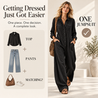 Women's 2026 New French Style Button-Front Full-Length Workwear Jumpsuit