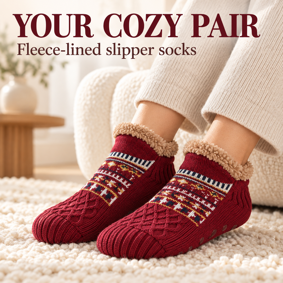 Cozy Non-Slip Slipper Socks – Ultra-Soft Fleece Lining & Stretchy Comfort