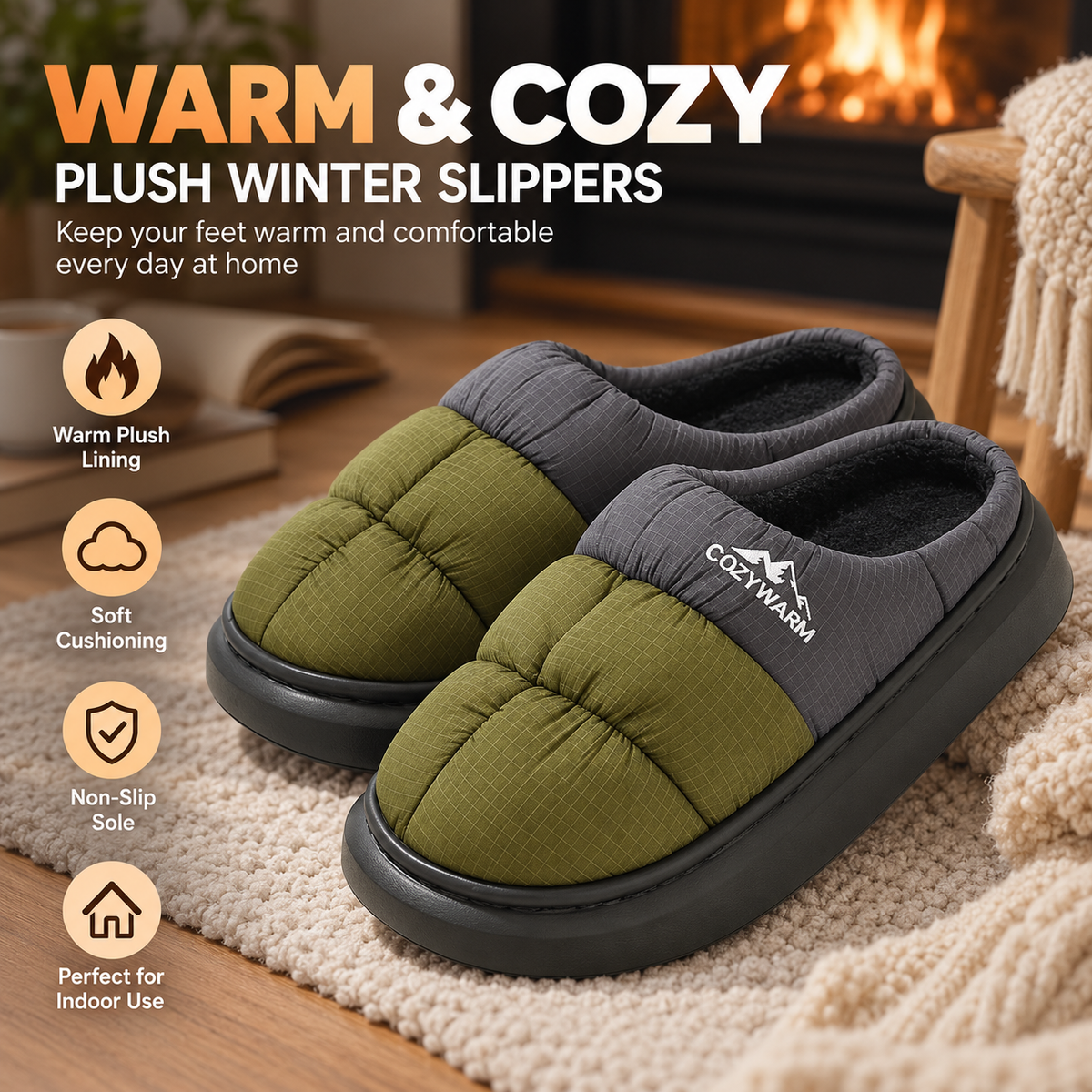 Plush Winter Slippers – Warm Cushioned Indoor Shoes
