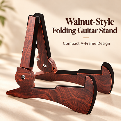 Walnut-Style Folding Guitar Stand – Compact A-Frame Design