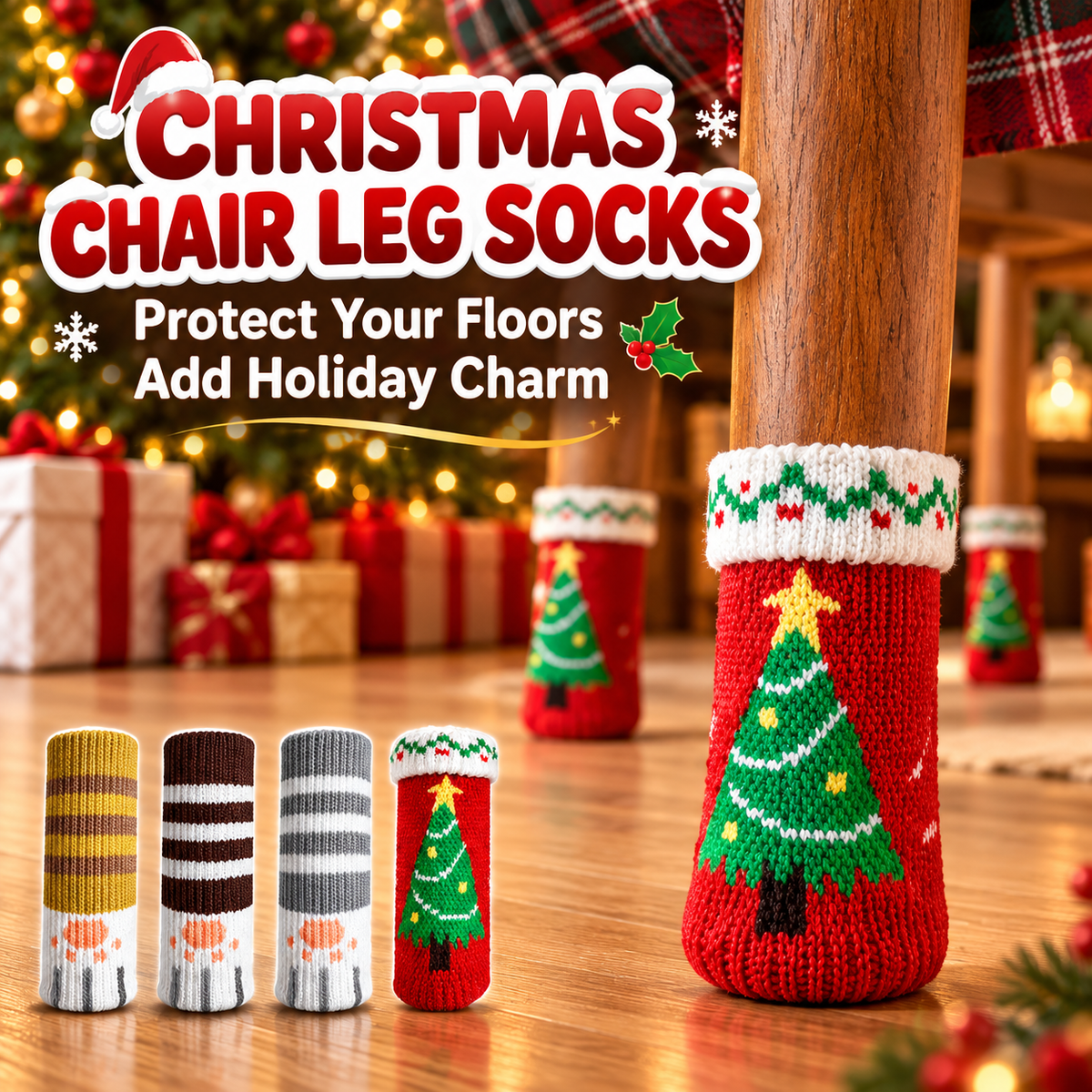 16/24 Pcs Christmas Knit Chair Leg Socks with Felt Pads – Non-Slip Furniture Floor Protectors