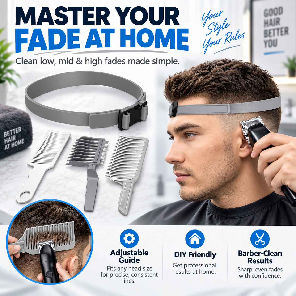 ✂️ 4-Piece Hair Cutting Guide Kit – Adjustable Home Barber Set