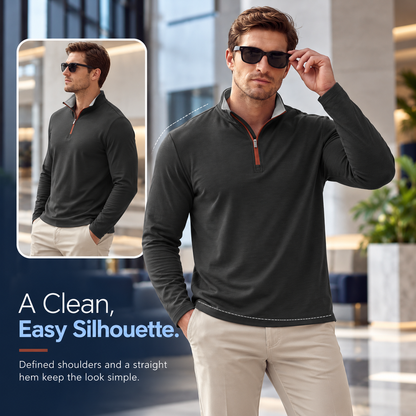 Men’s Quarter-Zip Pullover with Contrast Trim