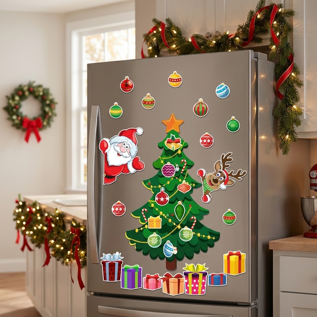 Christmas Magnetic Fridge Decorations Set – Reusable Holiday Magnets for Refrigerator & Metal Surfaces