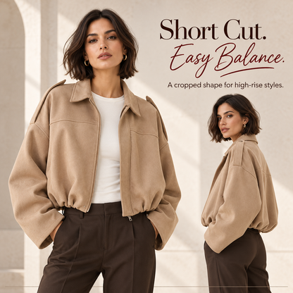 🍂 Women's Vintage Faux Suede Jacket – Oversized Cropped Fit & Zip Front